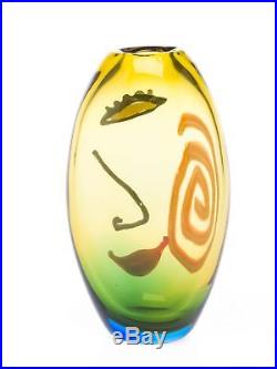 Vase en verre art moderne style verre de Murano/style ancien jaune avec mo