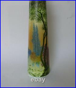 Vase en verre dégagé à l'acide Legras Saint Denis paysage lacustre art nouveau