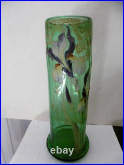 Vase en verre émaillé ancien 1900 IRIS FLEUR LEGRAS