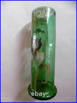 Vase en verre émaillé ancien 1900 IRIS FLEUR LEGRAS