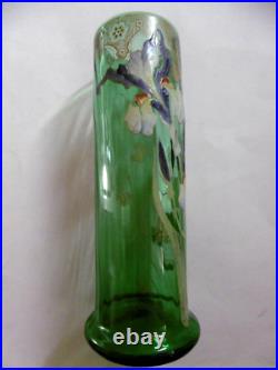 Vase en verre émaillé ancien 1900 IRIS FLEUR LEGRAS