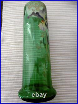 Vase en verre émaillé ancien 1900 IRIS FLEUR LEGRAS