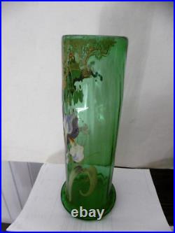 Vase en verre émaillé ancien 1900 IRIS FLEUR LEGRAS