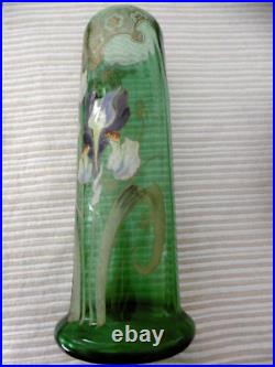 Vase en verre émaillé ancien 1900 IRIS FLEUR LEGRAS