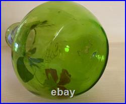 Vase en verre émaillé vert à décor floral de pensées or art nouveau 1900