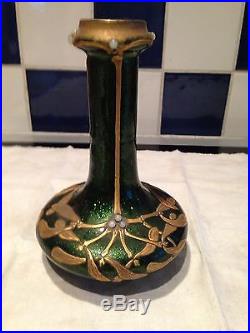 Vase en verre émaillé signé Montjoye art nouveau au gui
