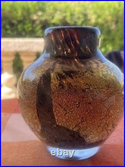 Vase en verre soufflé Jean-Claude Novaro 1984 Feuilles d'or Biot