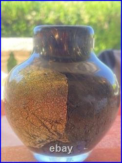 Vase en verre soufflé Jean-Claude Novaro 1984 Feuilles d'or Biot