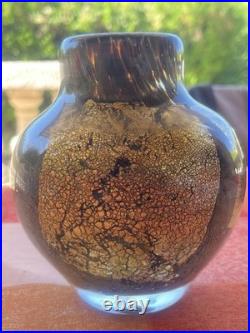 Vase en verre soufflé Jean-Claude Novaro 1984 Feuilles d'or Biot