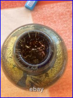 Vase en verre soufflé Jean-Claude Novaro 1984 Feuilles d'or Biot