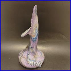 Vase en verre soufflé Signé Lesiourd, artisan verrier à Pont aven 29 cm Vintage