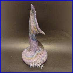 Vase en verre soufflé Signé Lesiourd, artisan verrier à Pont aven 29 cm Vintage