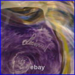 Vase en verre soufflé Signé Lesiourd, artisan verrier à Pont aven 29 cm Vintage