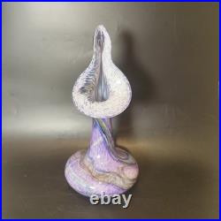 Vase en verre soufflé Signé Lesiourd, artisan verrier à Pont aven 29 cm Vintage