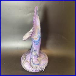 Vase en verre soufflé Signé Lesiourd, artisan verrier à Pont aven 29 cm Vintage