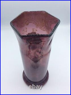 Vase en verre soufflé coloré violet émaillé décor floral de pavot de Legras