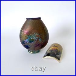 Vase en verre soufflé irisé de Robert Pierini à Biot, daté 1985 Verrerie d'art