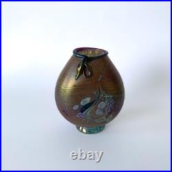 Vase en verre soufflé irisé de Robert Pierini à Biot, daté 1985 Verrerie d'art