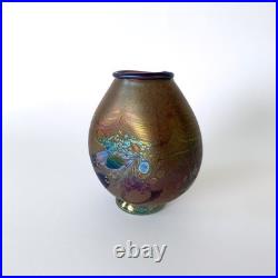 Vase en verre soufflé irisé de Robert Pierini à Biot, daté 1985 Verrerie d'art