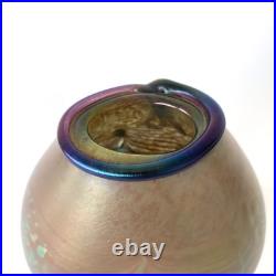 Vase en verre soufflé irisé de Robert Pierini à Biot, daté 1985 Verrerie d'art