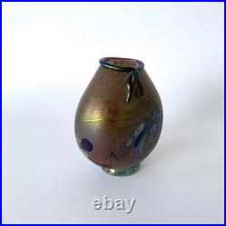 Vase en verre soufflé irisé de Robert Pierini à Biot, daté 1985 Verrerie d'art