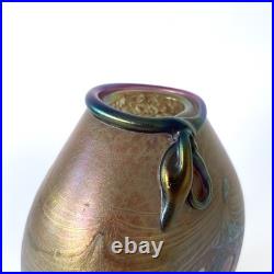 Vase en verre soufflé irisé de Robert Pierini à Biot, daté 1985 Verrerie d'art