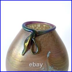 Vase en verre soufflé irisé de Robert Pierini à Biot, daté 1985 Verrerie d'art