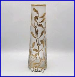 Vase en verre soufflé moulé givré doré argenté à décor de gui Legras Art Nouveau