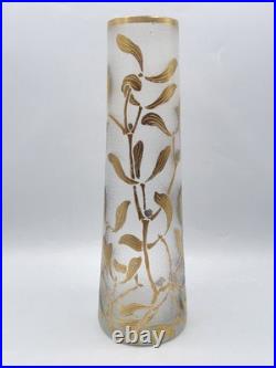 Vase en verre soufflé moulé givré doré argenté à décor de gui Legras Art Nouveau