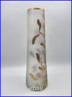 Vase en verre soufflé moulé givré doré argenté à décor de gui Legras Art Nouveau