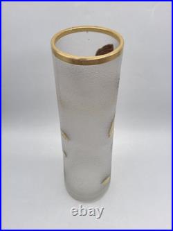 Vase en verre soufflé moulé givré doré argenté à décor de gui Legras Art Nouveau