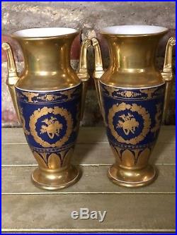 Vase (la paire) de style Empire de couleur or et bleu Haut 22 cm