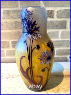 Vase legras signé decor de fleurs de bleuets