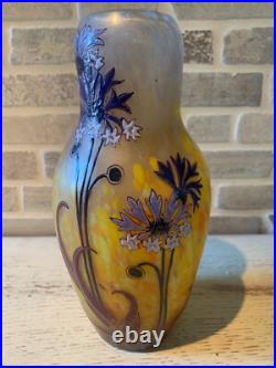 Vase legras signé decor de fleurs de bleuets