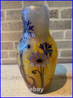 Vase legras signé decor de fleurs de bleuets
