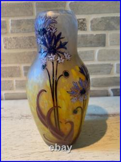 Vase legras signé decor de fleurs de bleuets