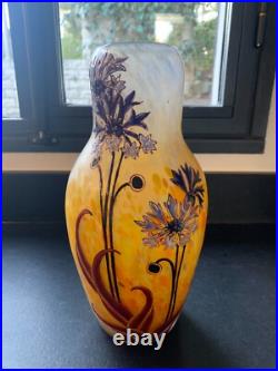 Vase legras signé decor de fleurs de bleuets