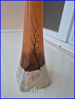Vase legras signé soliflore tres haut 50 cm paysage hiver tres bon etat