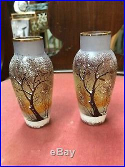 Vase miniature émaillé décor arbres neige 1900 Daum Legras 1 dispo celui de d