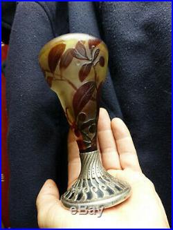 Vase pate de verre Gallé Monture pied Argent Glass paste, silver