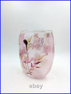 Vase pâte de verre Rose Floral Signé