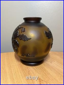 Vase pâte de verre dégagée à l acides, Vianne décor floral