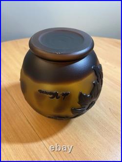 Vase pâte de verre dégagée à l acides, Vianne décor floral