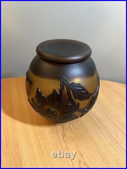 Vase pâte de verre dégagée à l acides, Vianne décor floral