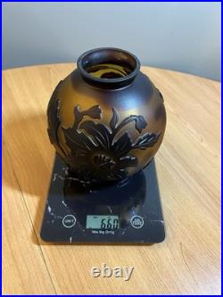 Vase pâte de verre dégagée à l acides, Vianne décor floral