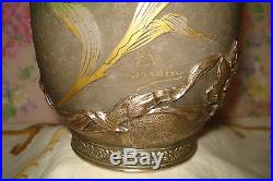 Vase pate de verre signe lorrain daum ++ bronze argente