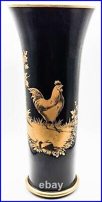 Vase pot jarre bac récipient cornet cristal Hyalin décor Coq, peint main à l'or