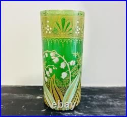 Vase rouleau Verre vert Muguet LEGRAS