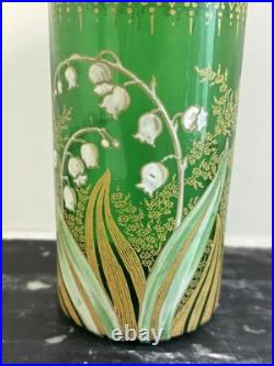 Vase rouleau Verre vert Muguet LEGRAS