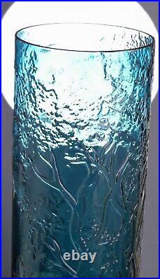 Vase rouleau cristal bleu decor feuillage oiseau pied sulfure Etiquette Souvigny